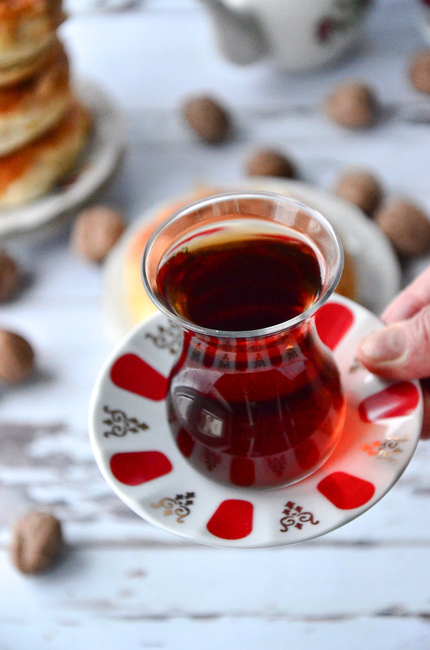 close up of glass of turkish tea